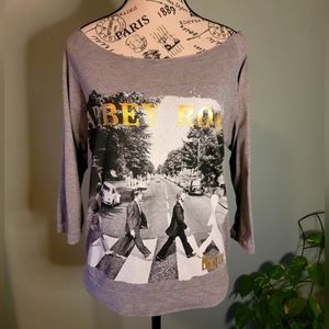 Grey Beatles Abbey Road wide neck tshirt 3/4 sleeve